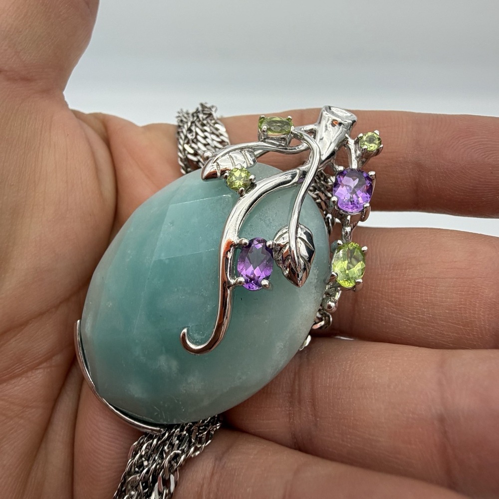 Vtg‎ NF Sterling Silver Amazonite Necklace Peridot Amethyst Statement Designer